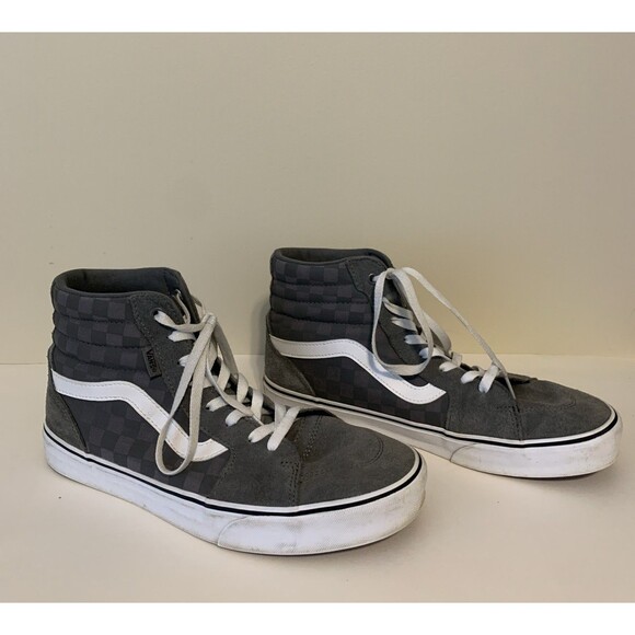 Vans Mens High Top Lace Up Sneakers SK8-Hi Gray Suede Sz 10 Checkered Canvas - Picture 1 of 11